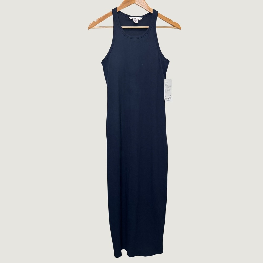 Athleta Signature Rib Maxi Dress XXS Navy Blue Racerback Casual Travel Capsule